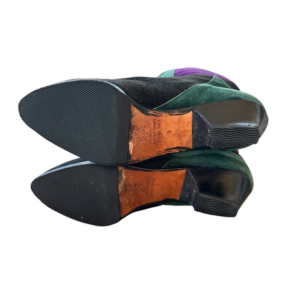 VINTAGE VERA CUOIO Colorblock Patchwork Suede Leather Boots Size 8 - Picture 6 of 15